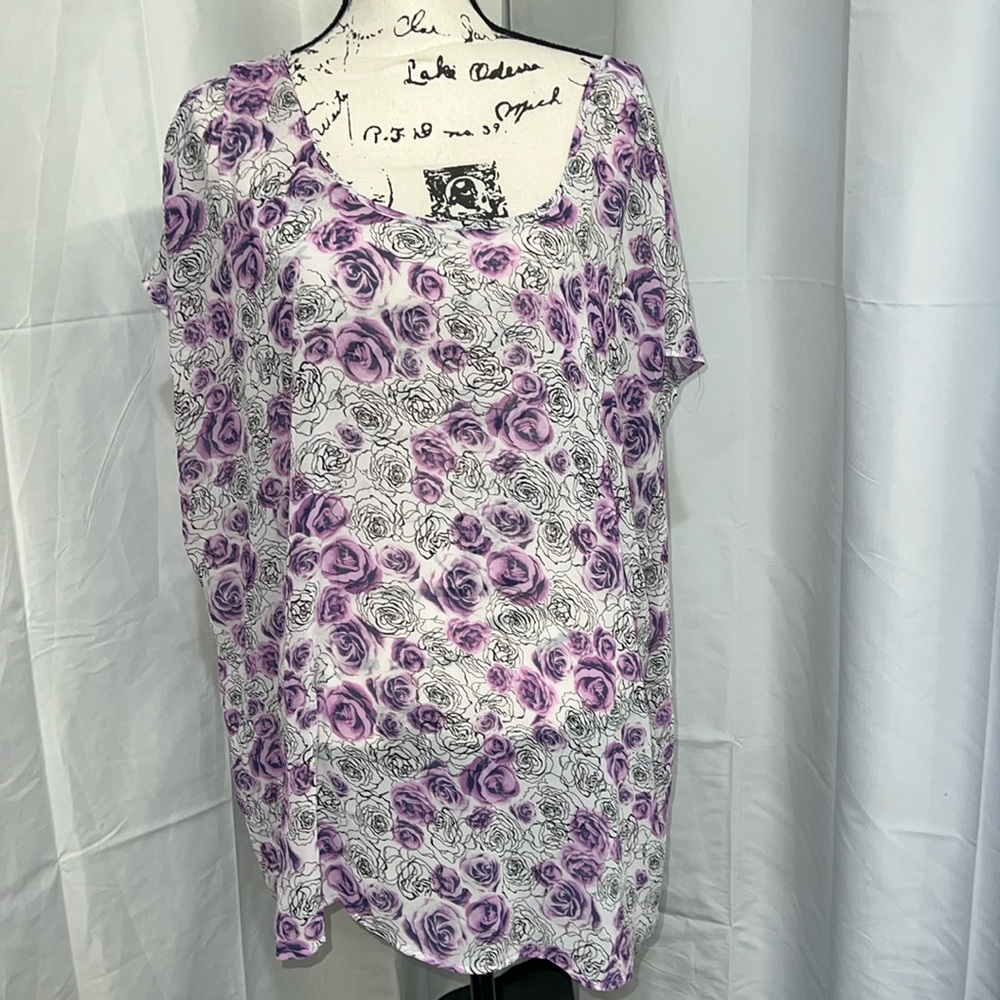 Torrid White/Purple Floral Sheer Blouse